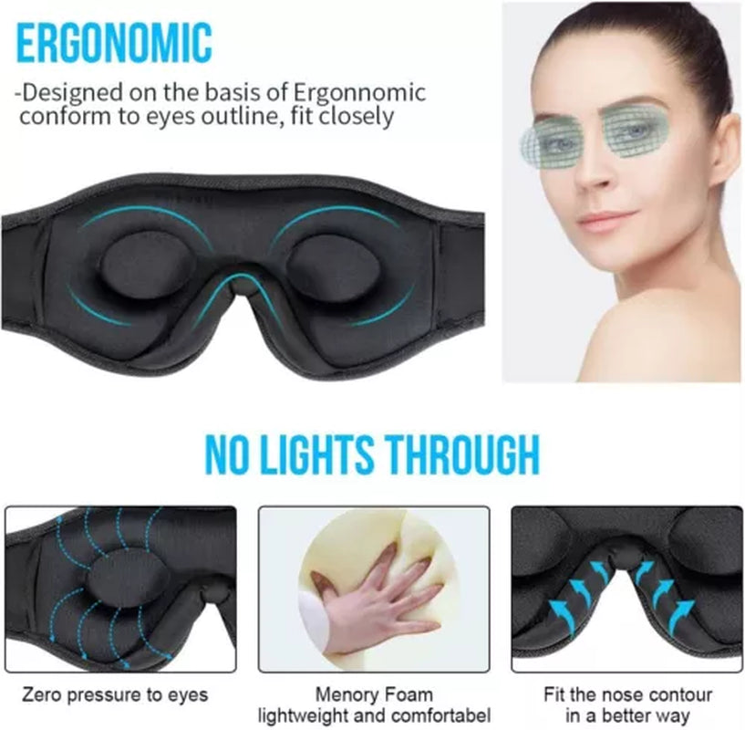 Bluetooth-Enabled 3D Sleep Mask with Integrated Headphones for Wireless Music Experience