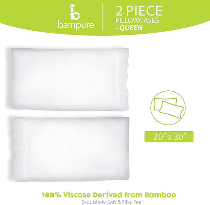 Queen Size Set of 2 Cooling Pillow Cases - 100% Viscose from Bamboo (20x30, White)