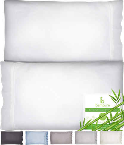 Queen Size Set of 2 Cooling Pillow Cases - 100% Viscose from Bamboo (20x30, White)