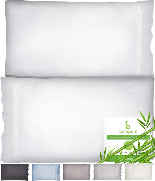 Queen Size Set of 2 Cooling Pillow Cases - 100% Viscose from Bamboo (20x30, White)