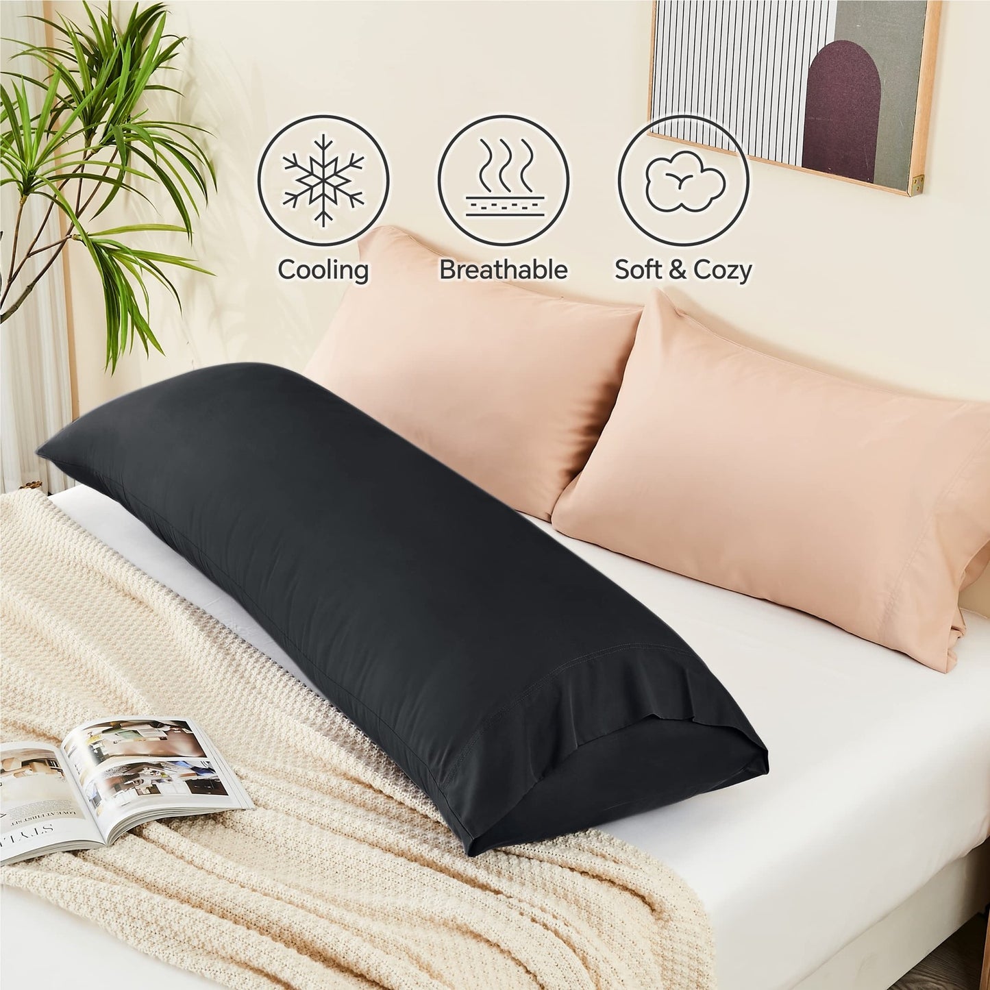 BEDELITE 100% Viscose Bamboo Body Pillow Cover - Breathable Long Pillowcase